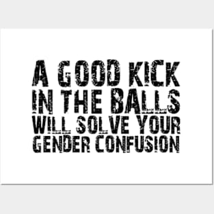 a good kick in the balls will solve your gender confusion Posters and Art